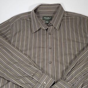 Eddie Bauer Classic Fit Button Up Shirt Mens L Gray Striped Long Sleeve Cotton
